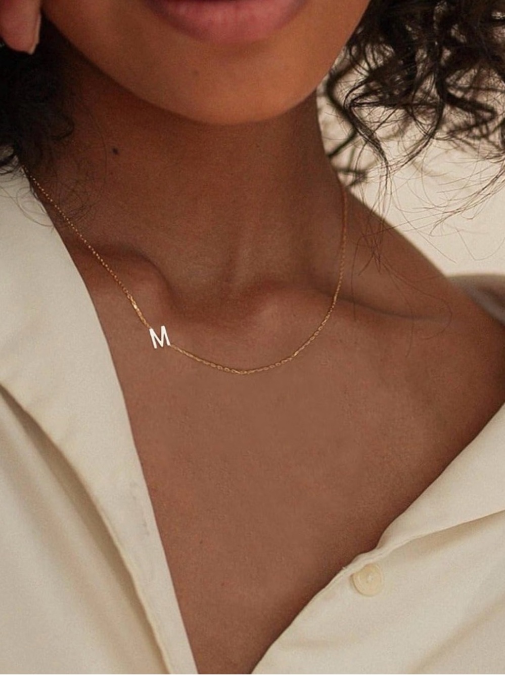 Gold Initial 'M' Necklace - Personalized Minimal Pendant